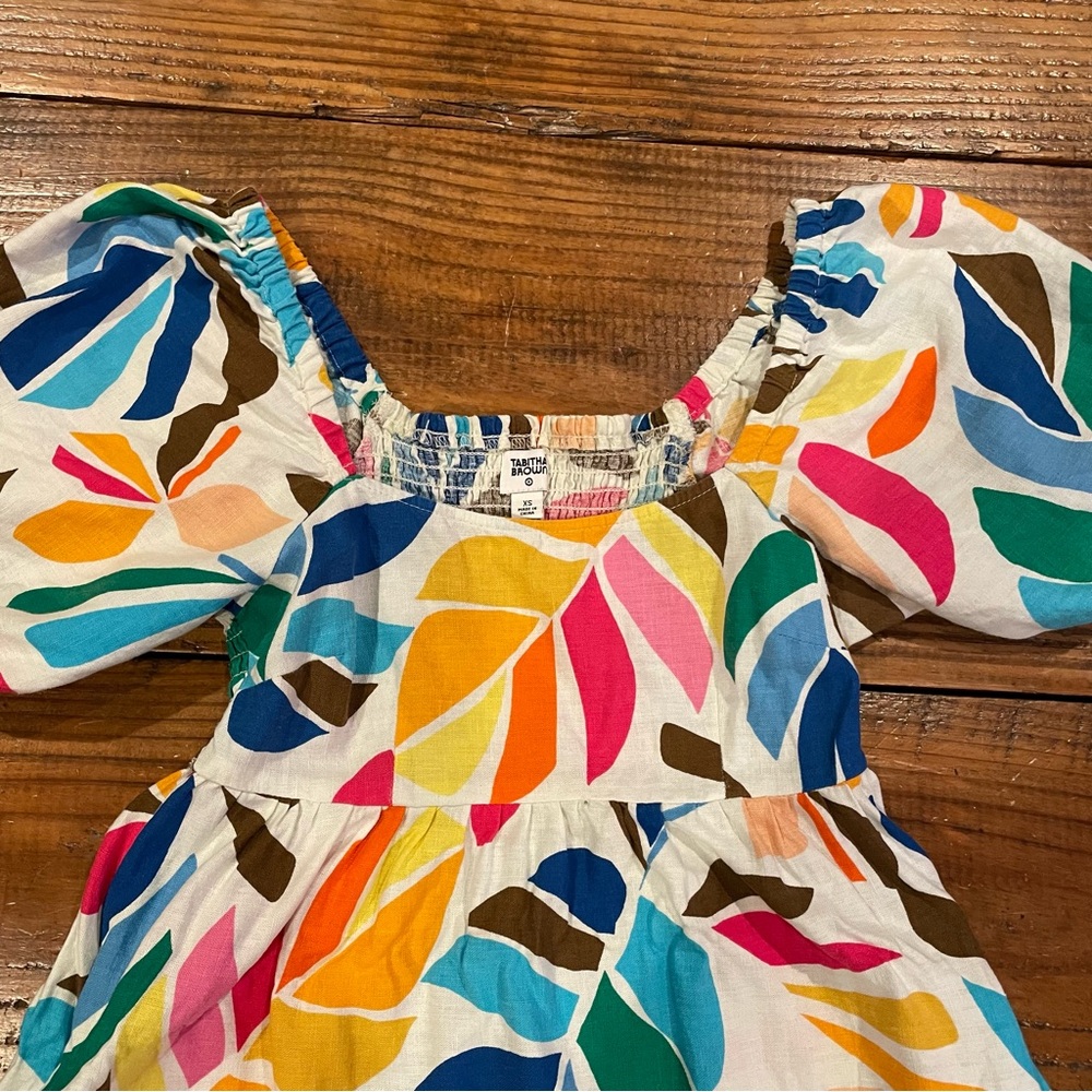 Tabitha Brown  SIZE XS Multicolor Botanical Print Puff Sleeve Mini Dress - Picture 5 of 7